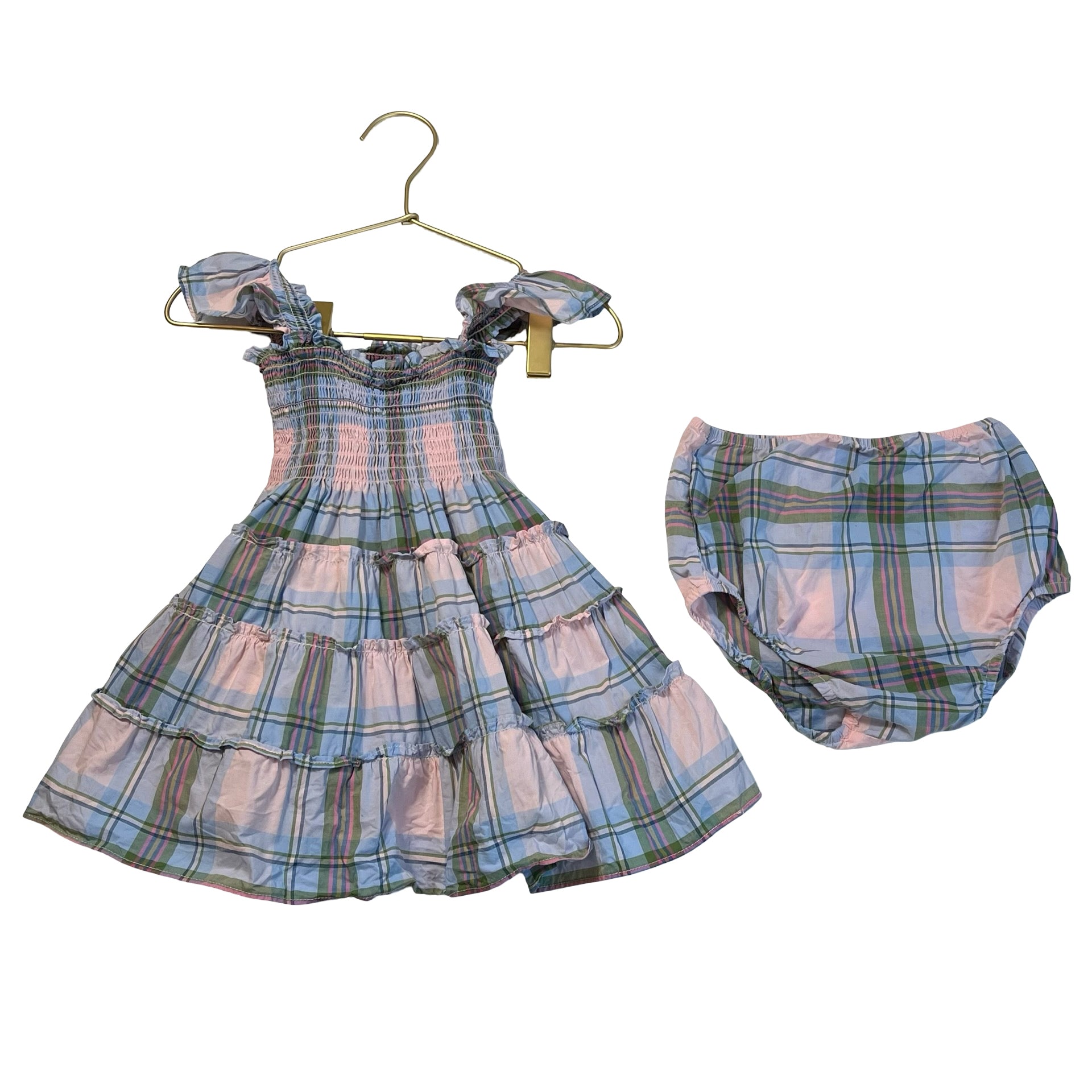 Hill House Pastel Plaid Smocked Dress & Bloomers - Size 2Y