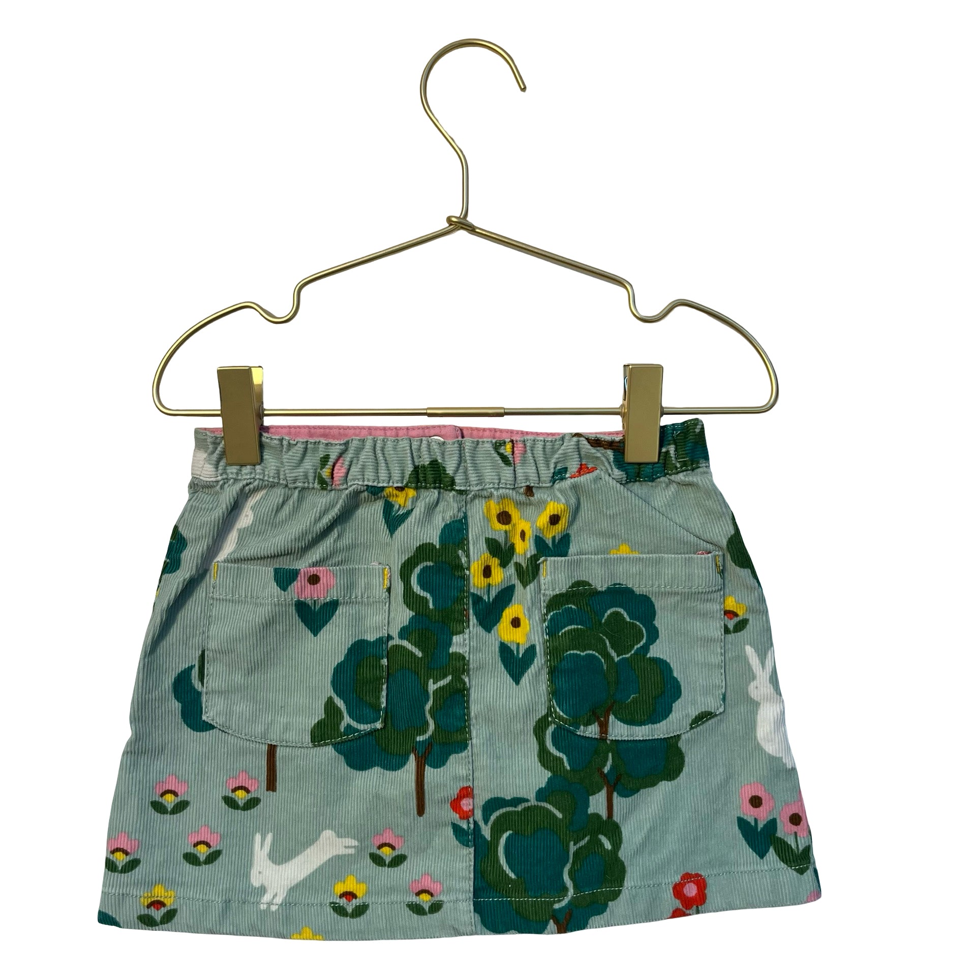 Mini Boden Sage Green Flower, Bunny, Tree Corduroy Skirt - Size 3-4Y