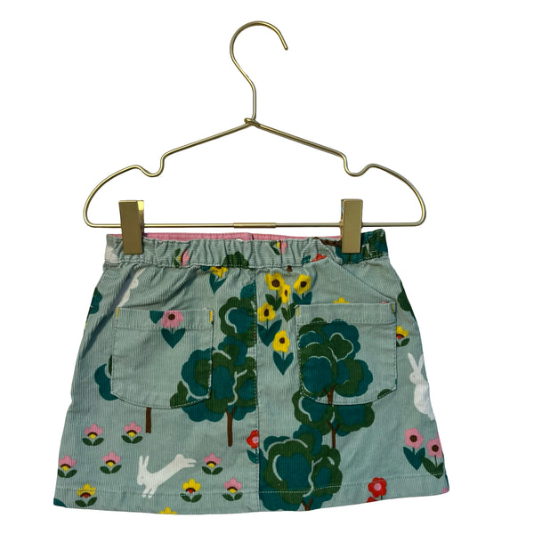 Mini Boden Sage Green Flower, Bunny, Tree Corduroy Skirt - Size 3-4Y
