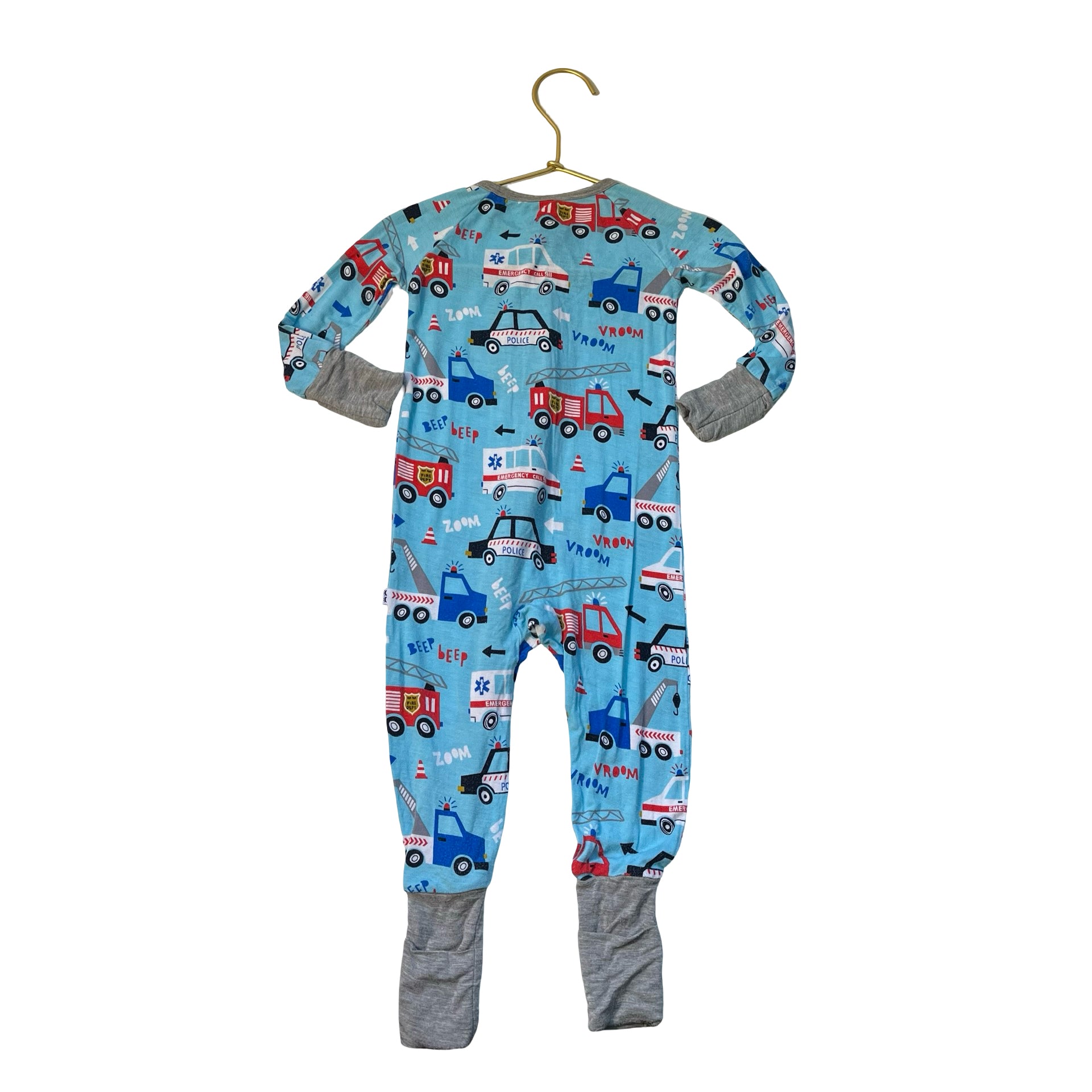 Little Sleepies Blue Emergency Vehicle Print One-Piece PJs - Size 6-12 Mo