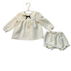 Janie and Jack Ivory Quilted Top w Velvet Bow & Bubble Shorts Set - Size 12-18 M