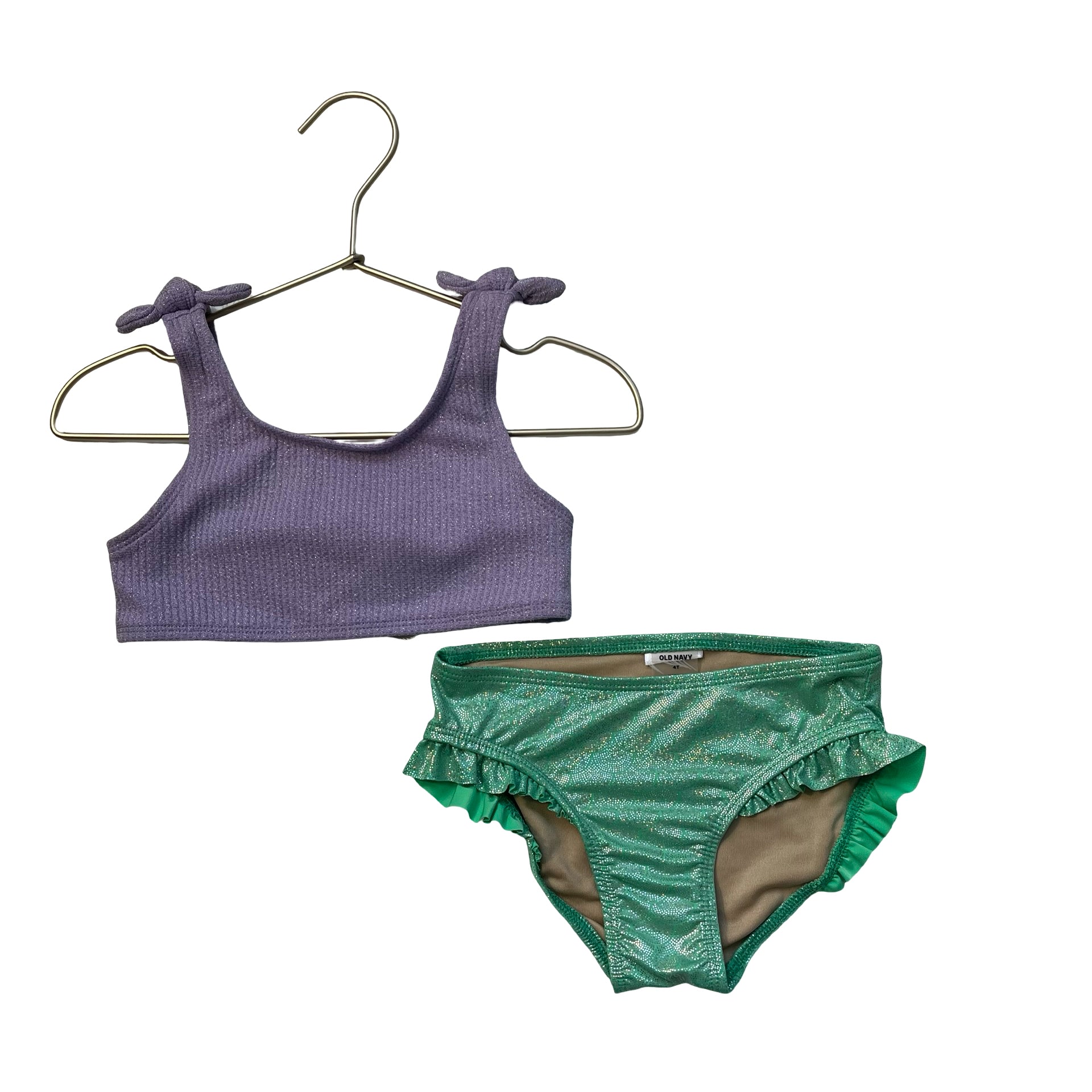 Old Navy Metallic Green & Lavender Bikini Swim Suit - Size 4T
