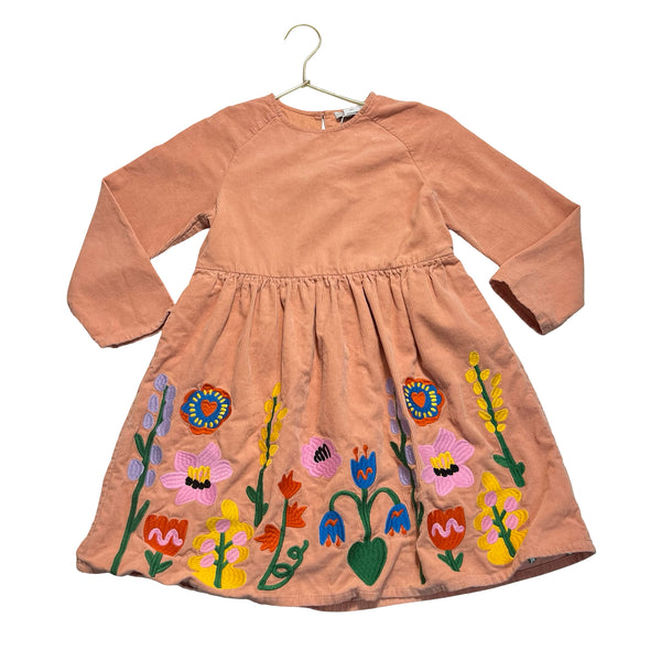 Stella McCartney Kids Peach Corduroy Embroidered Flower Dress - Size 8