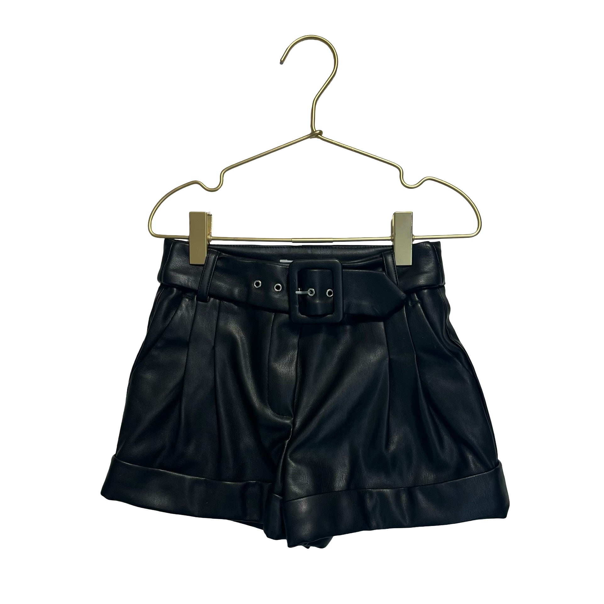 Abel & Lula Black Belted Faux Leather Pleated Shorts - Size 4