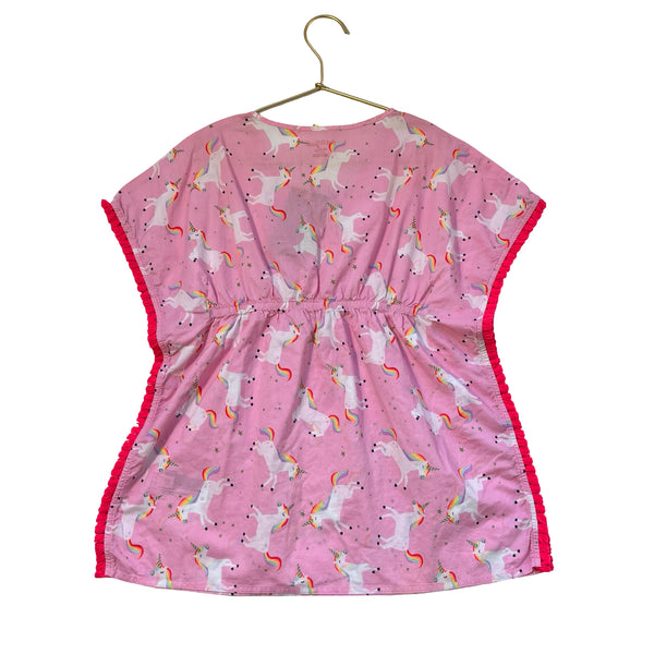 Cat & Jack Pink Unicorn Print Swim Cover Up with Fringe - Size XS 4-5