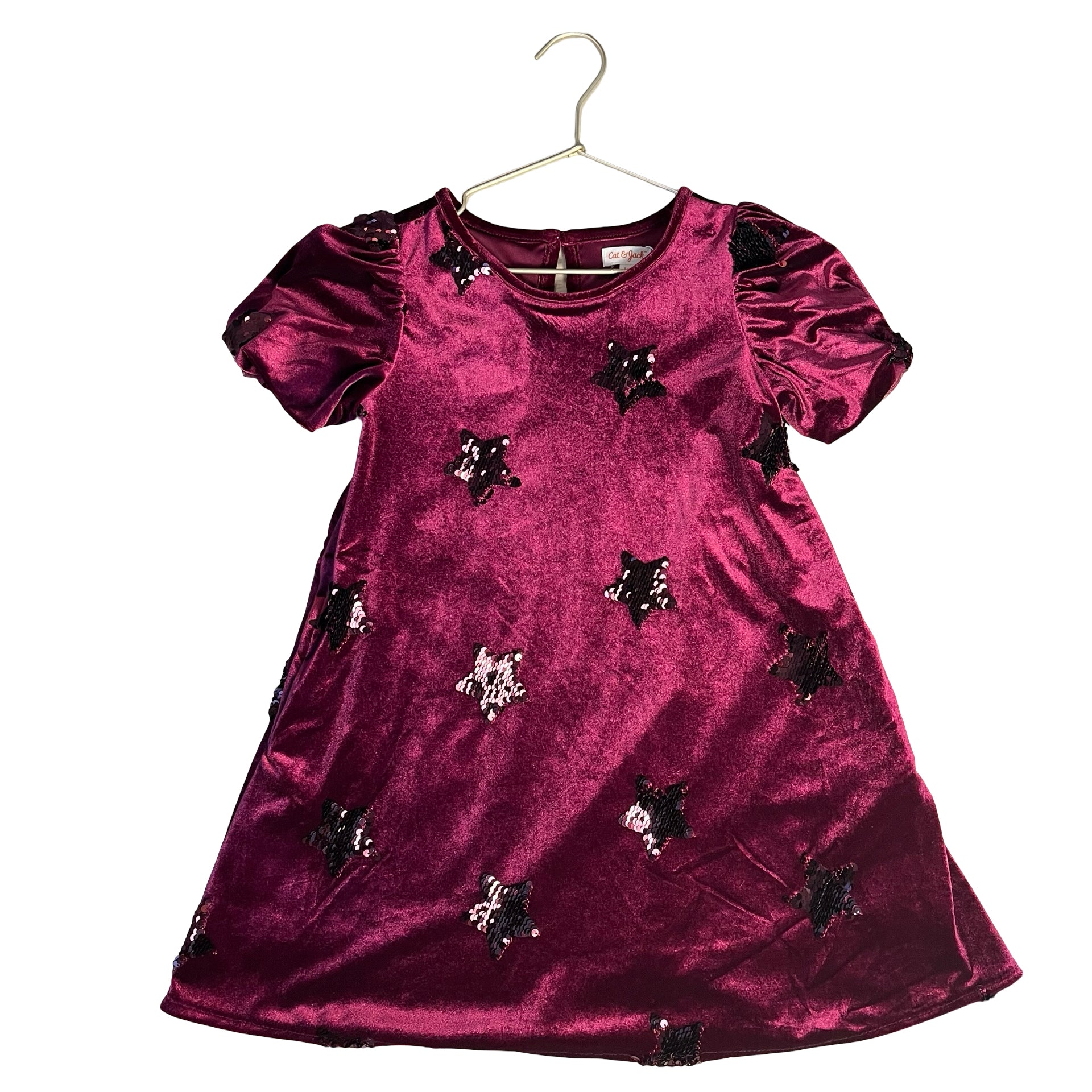 Cat & Jack Burgundy Velvet & Sequin Star Dress - Size S 6-7