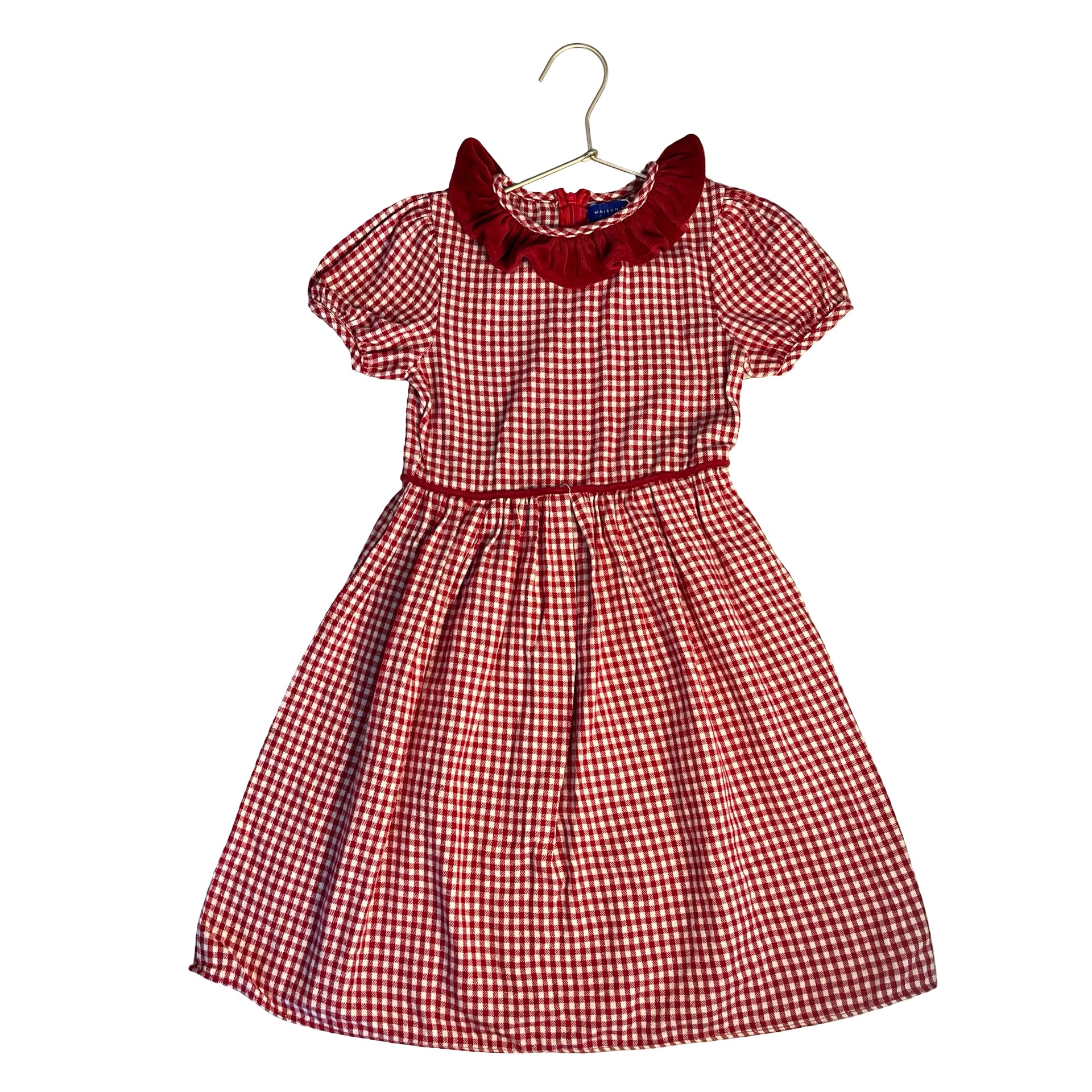 Maison Me Red Check Velour Collar Dress - Size 6