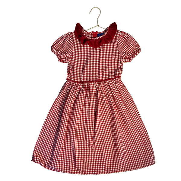 Maison Me Red Check Velour Collar Dress - Size 6