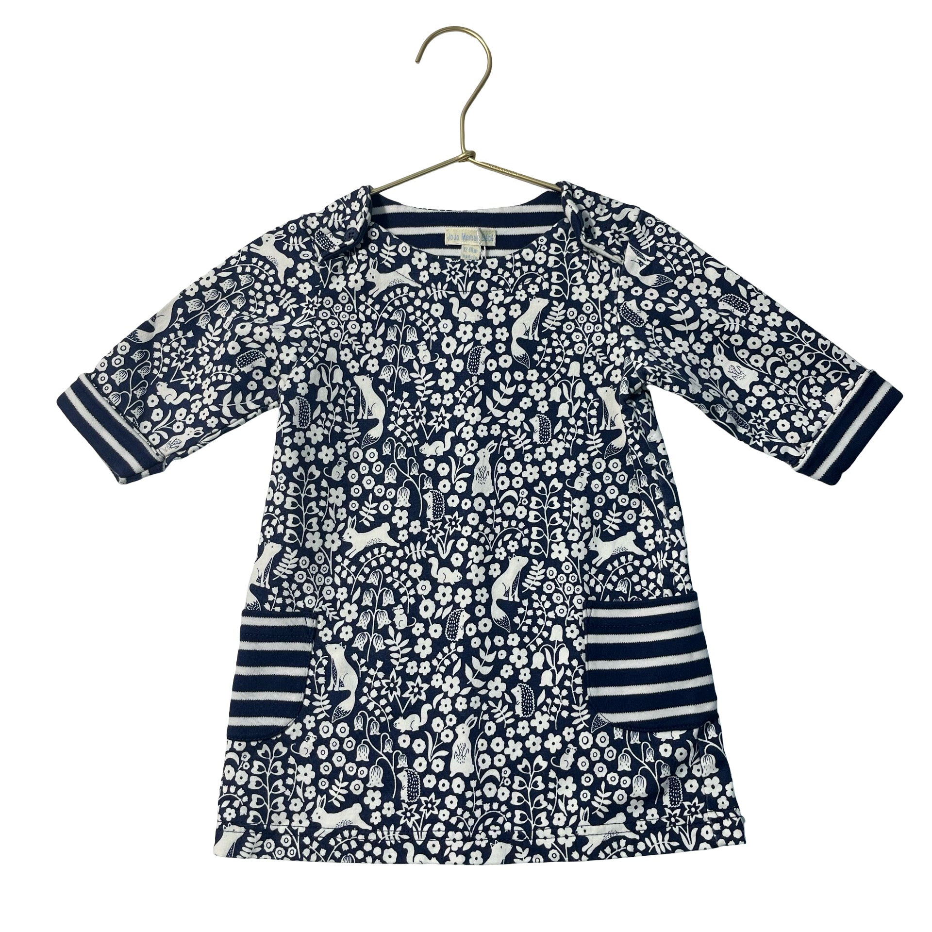 JoJo Maman Bebe Navy & Ivory Woodland Print Dress - Size 12-18 Mo