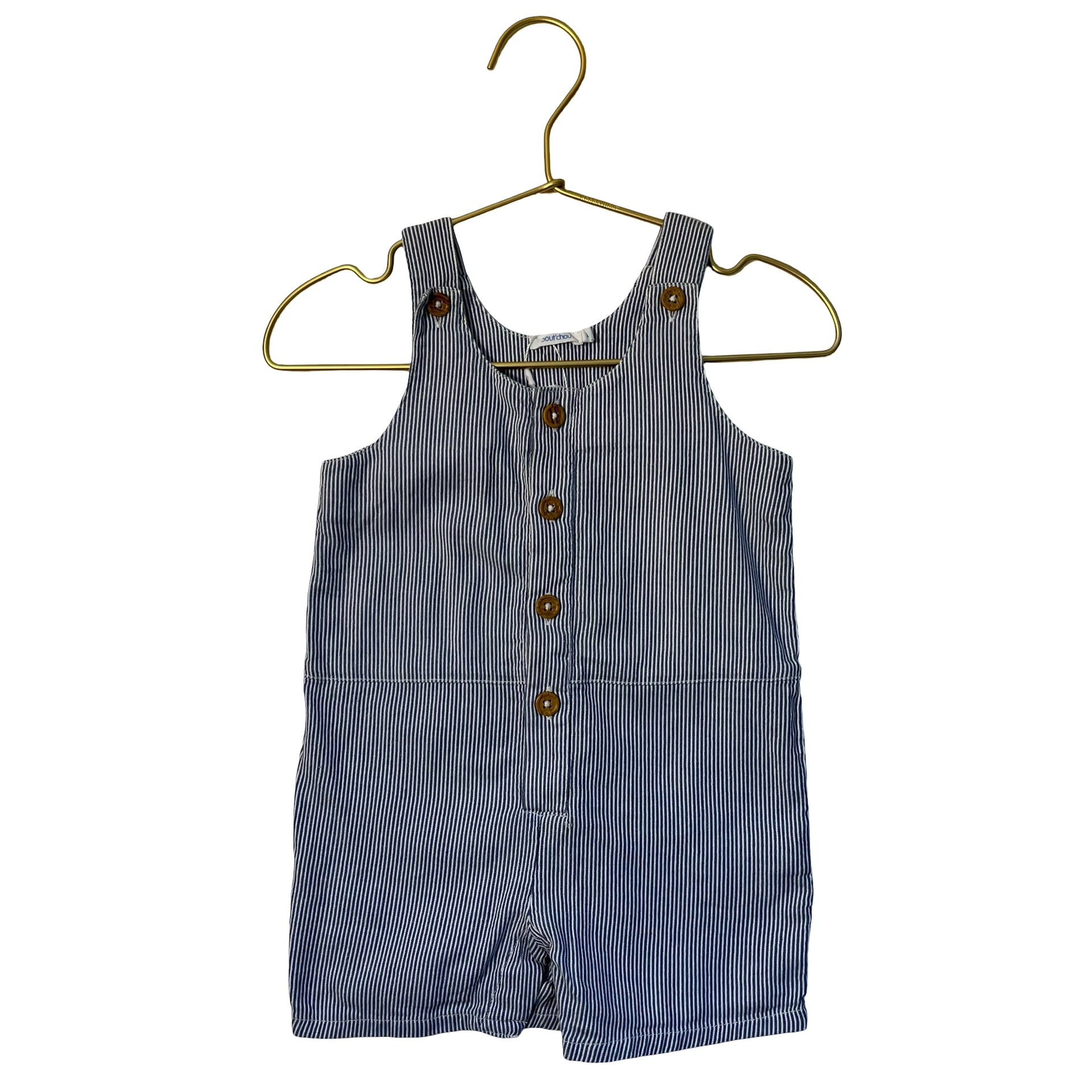 Bout'Chou Blue & White Striped Shortalls - Size 18 Mo