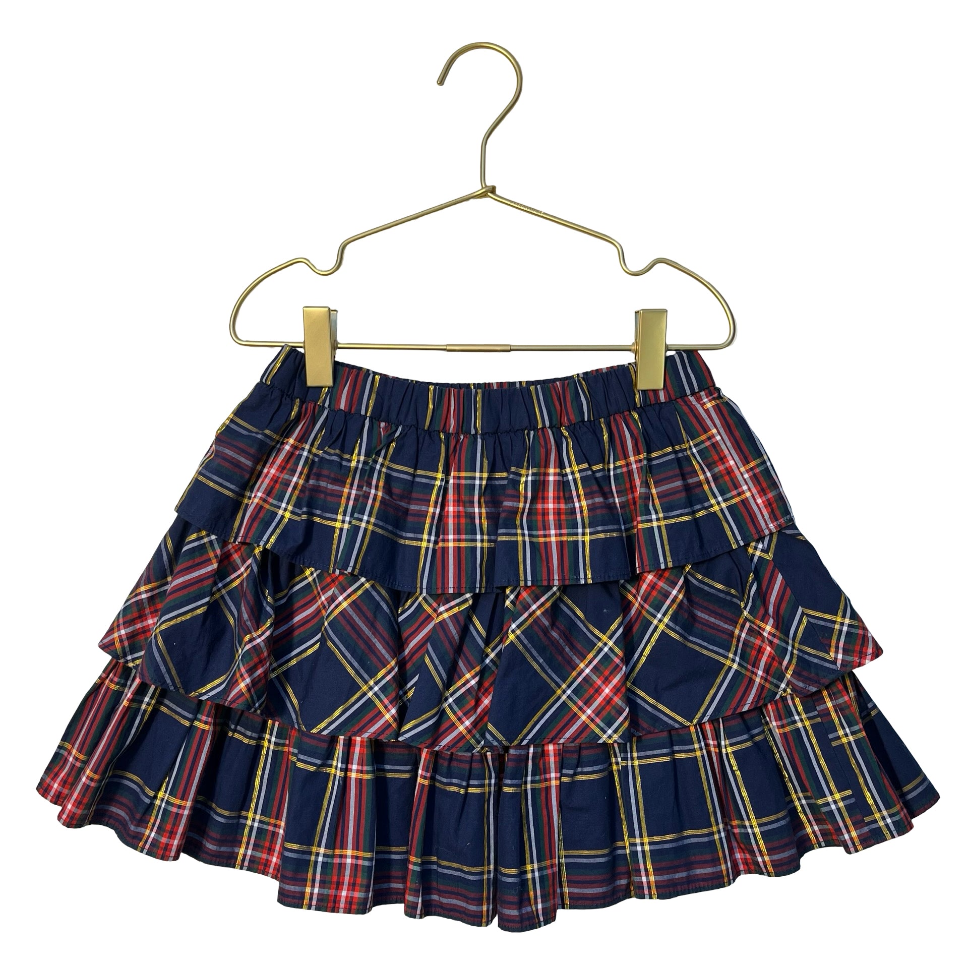 Crewcuts Navy Tartan Plaid & Metallic Ruffle Skirt - Size S 6-7