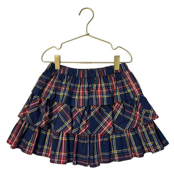 Crewcuts Navy Tartan Plaid & Metallic Ruffle Skirt - Size S 6-7