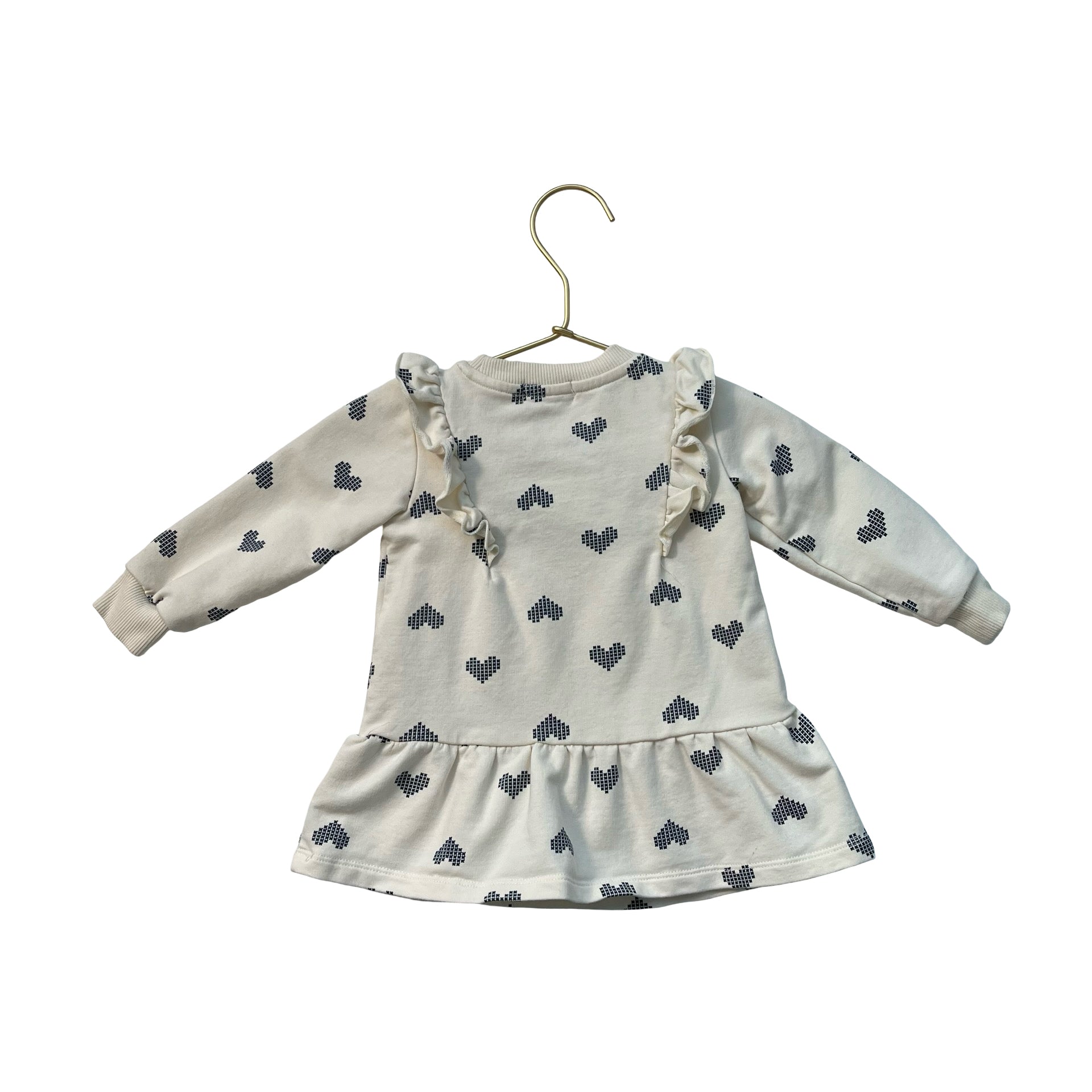 Miles The Label Ivory & Navy Heart Pattern Dress - Size 3 Mo