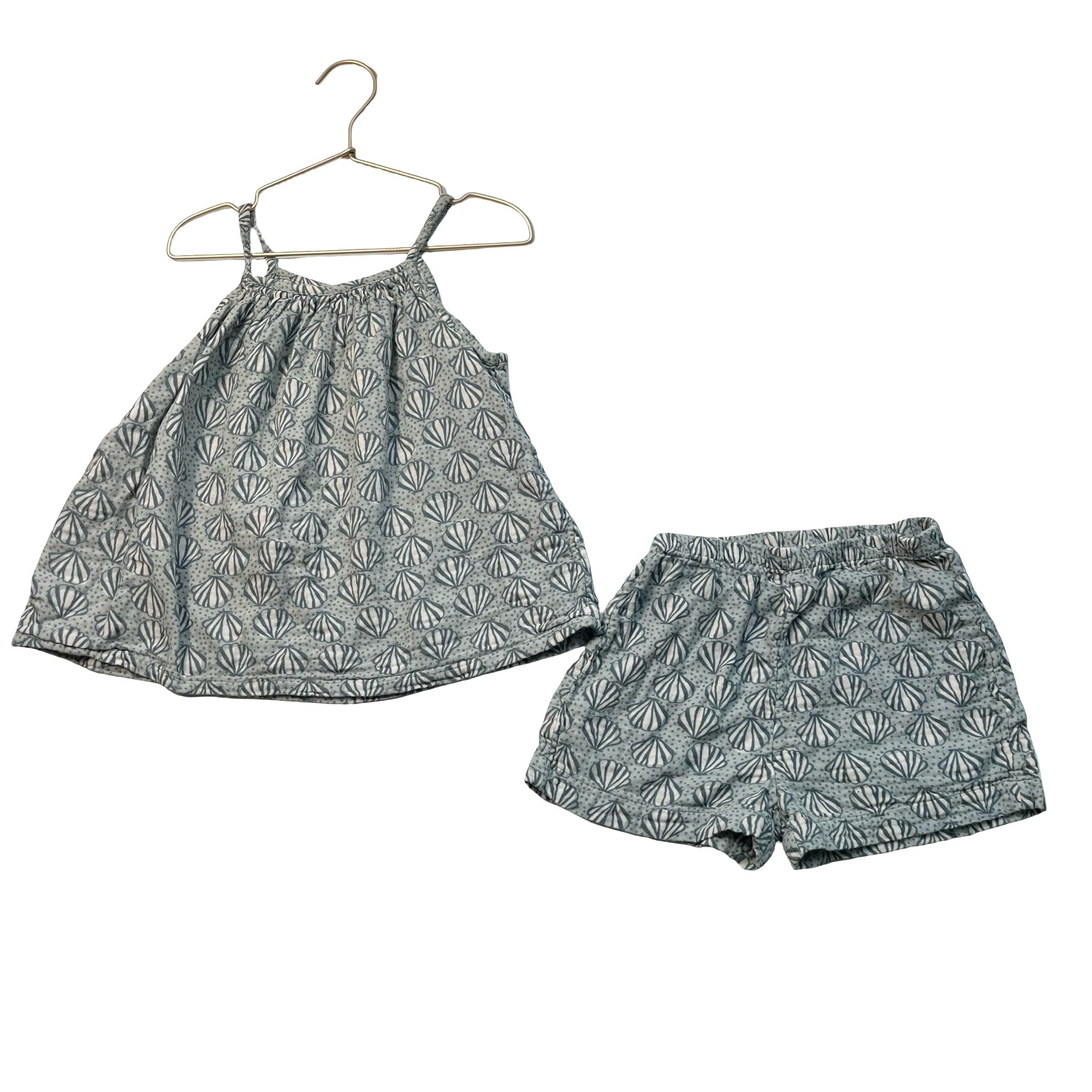 H&M Sage Green Shell Print Cotton Gauze Tank & Shorts Set - Size 6X