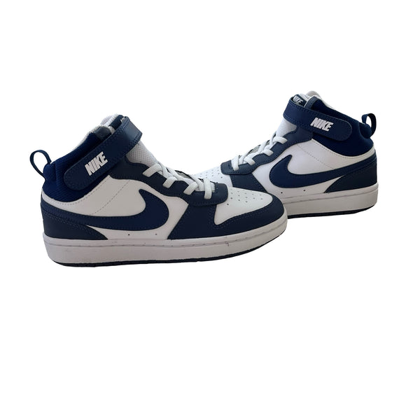 Nike Court Borough Mid 2 White & Blue High-Top Sneakers in Box - Size 2Y Big Kid