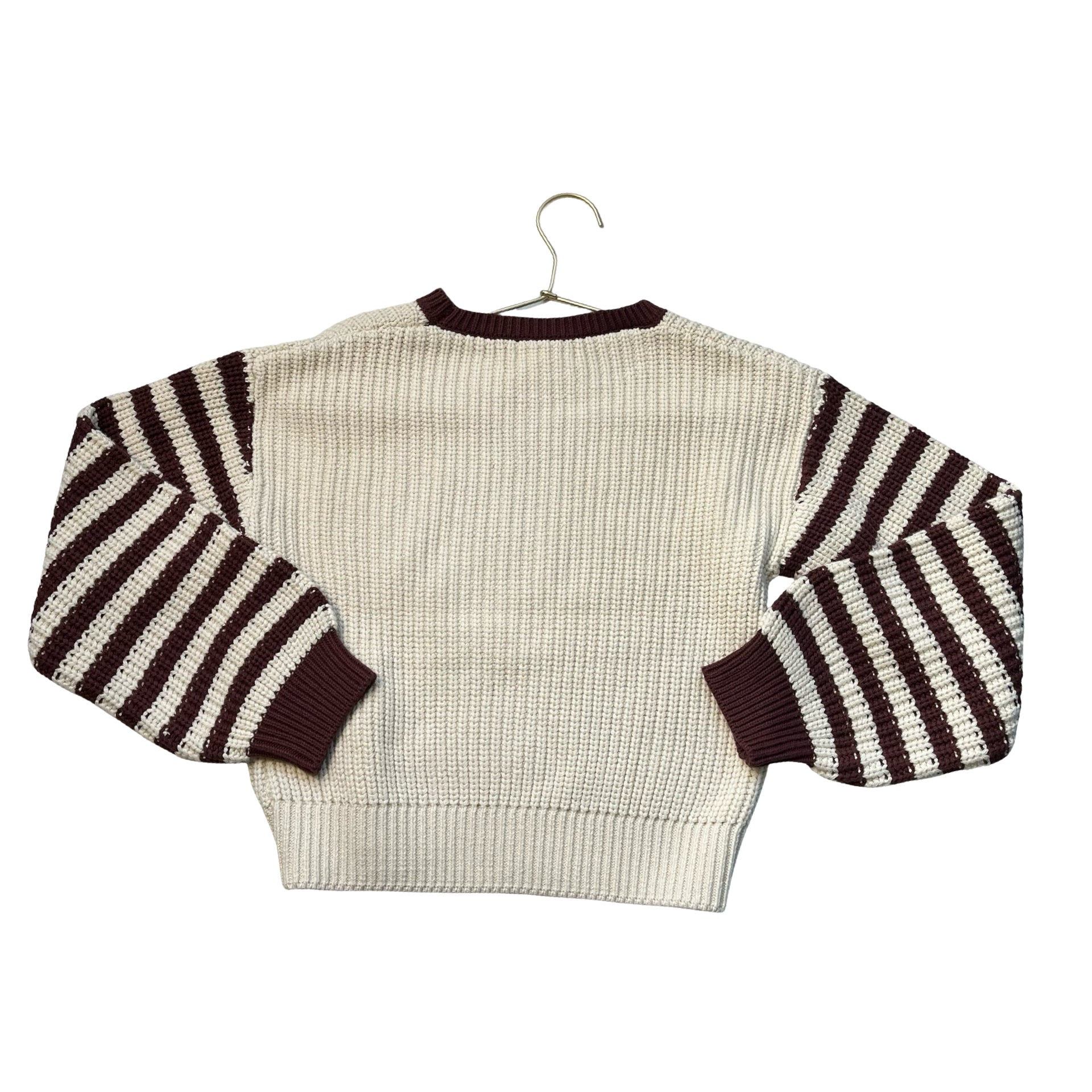 Rylee & Cru Ivory & Brown Striped Cotton Sweater - Size 8-9Y