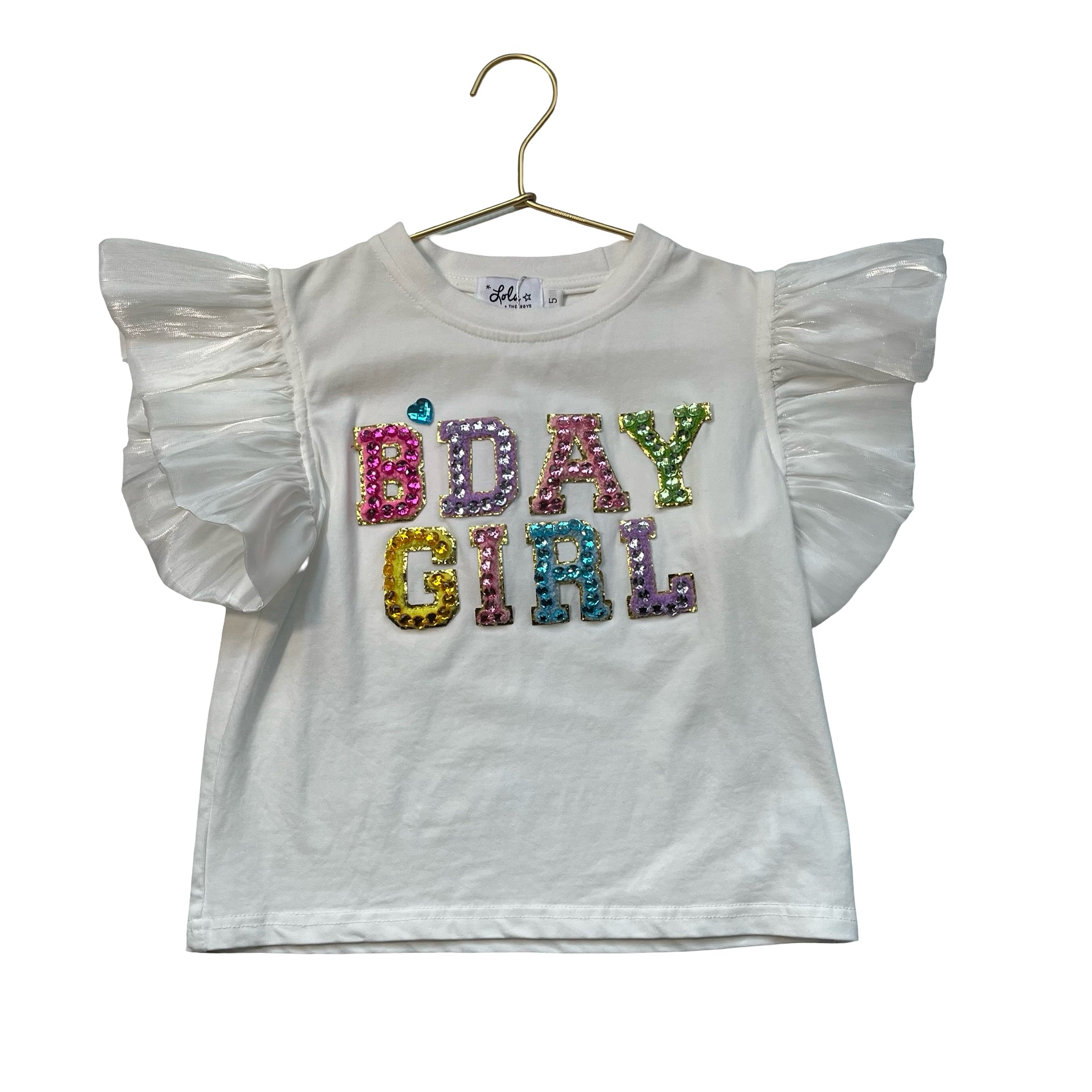Lola & The Boys Ivory & Colorful Rhinestone 'B'Day Girl' Shirt - Size 5