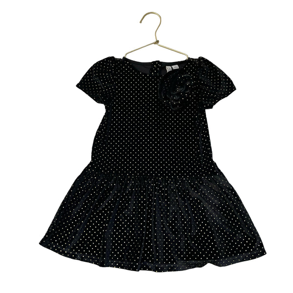 Janie and Jack Black Velvet & Gold Foil Dot Dress - Size 3