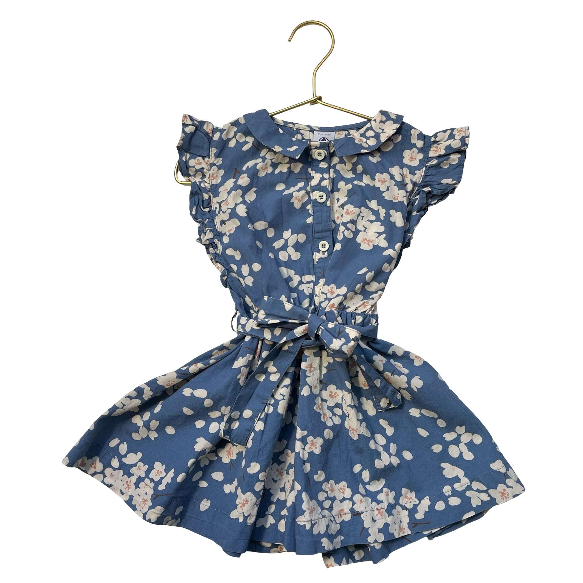 Petit Bateau Blue & Ivory Floral Belted Dress - Size 4A