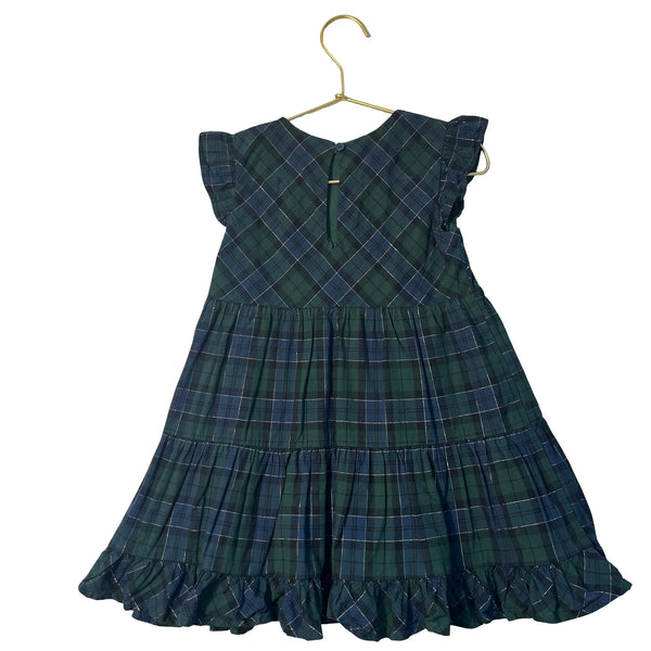 Crewcuts Green, Navy, Metallic Silver Plaid Tartan Dress - Size 4