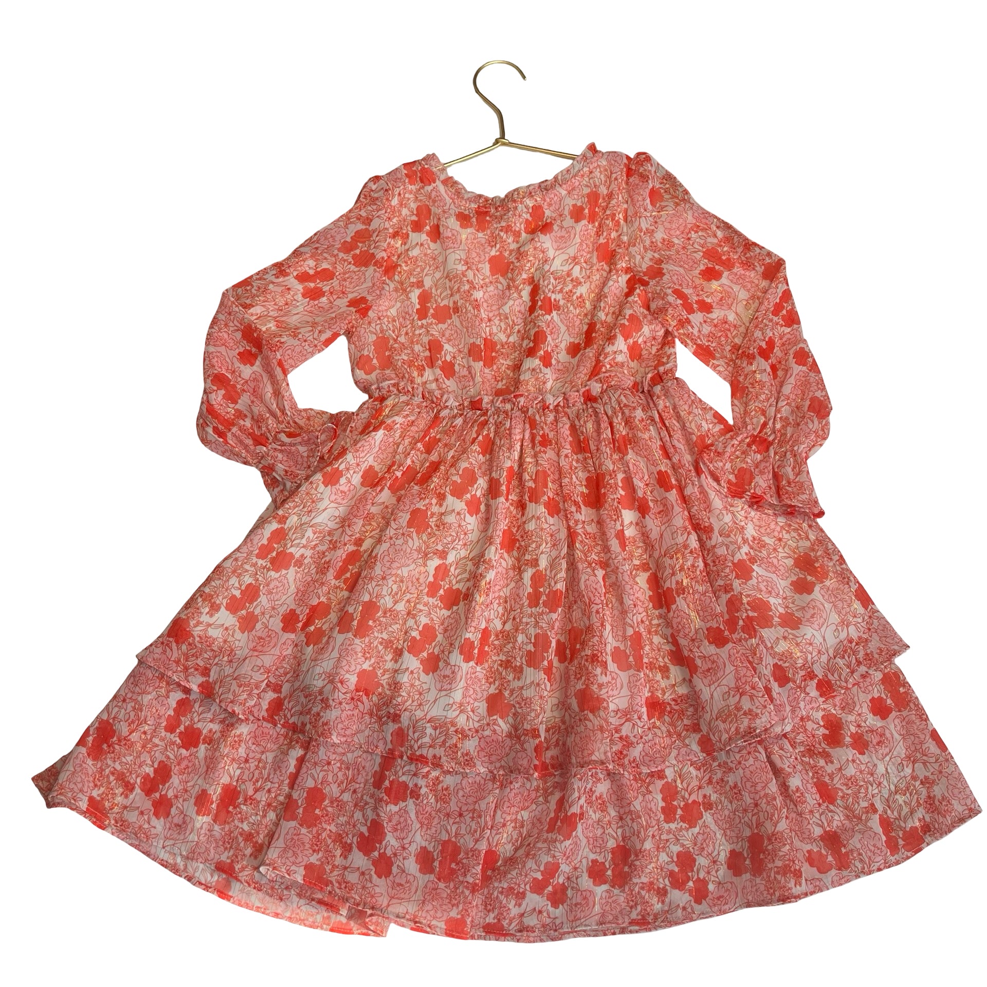 Grace Karin Ivory, Pink, Red & Gold Metallic Dress - Size 6Y