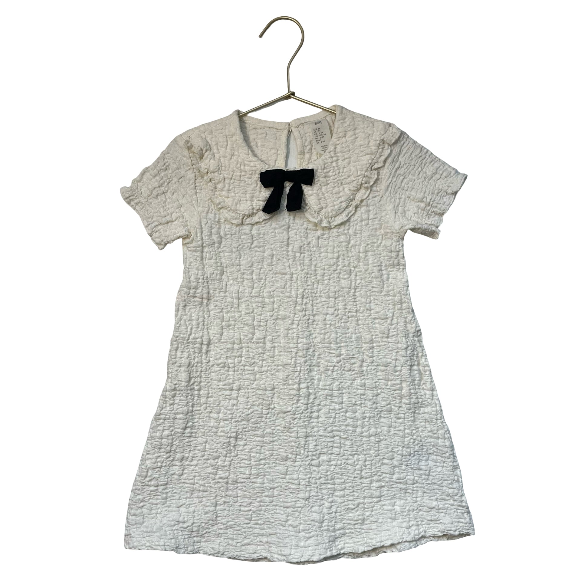 H&M Ivory Dress, Black Bow - Size 3T