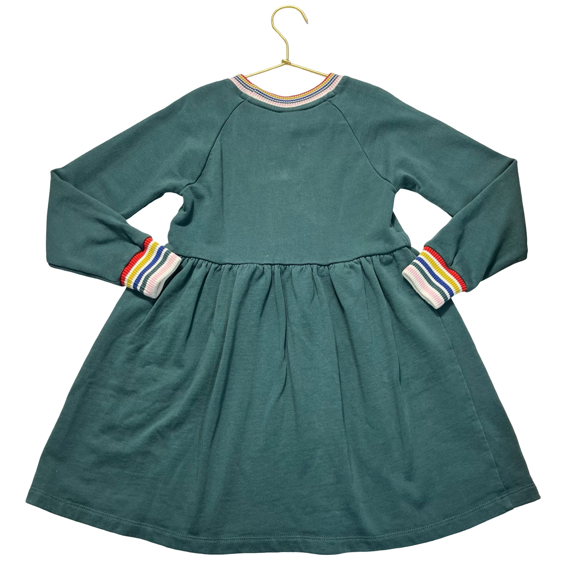 Hanna Andersson Green & Striped Trim Sweatshirt Dress - Size 6/7