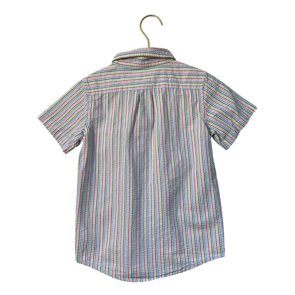 Janie and Jack Ivory & Multi-Color Seersucker Stripe Button Down Shirt - Size 6