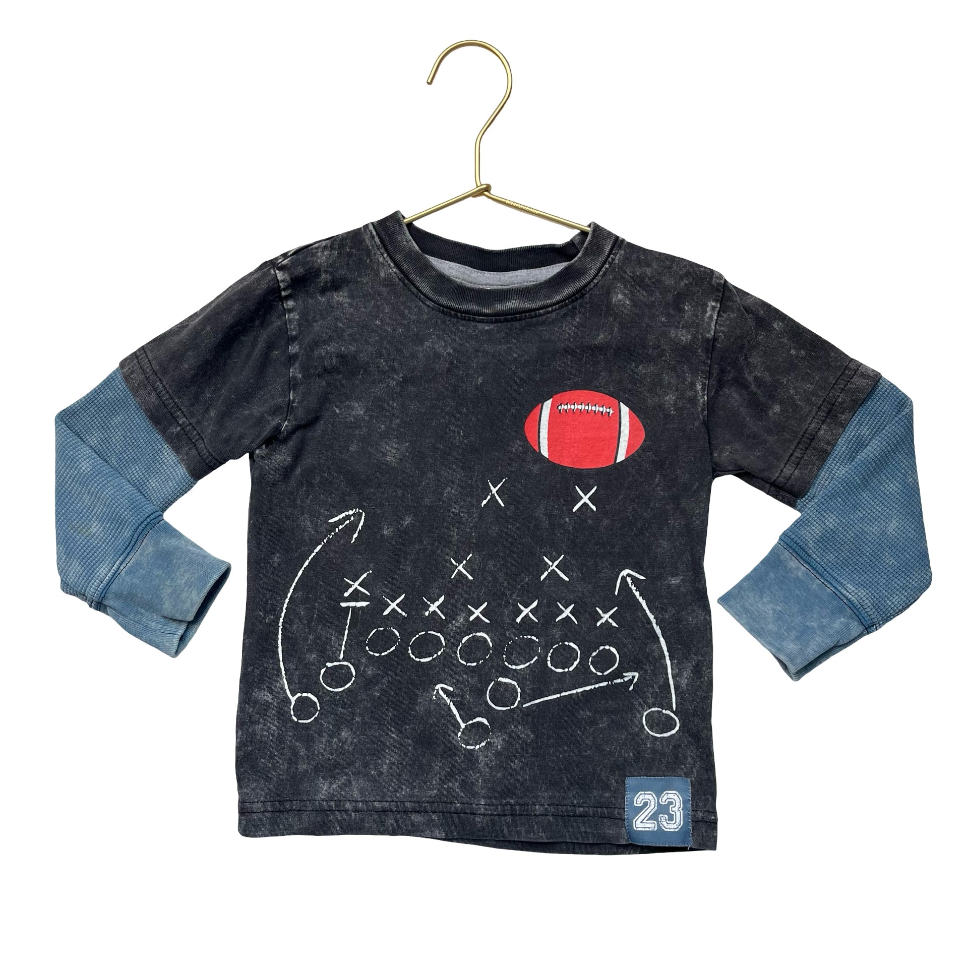 Mish Boys Distressed Black & Blue Waffle Football Graphic Shirt - Size 3