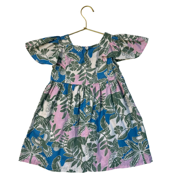 Mini Boden Pink, Green, Ivory, Blue Tropical Print Dress - Size 3-4Y