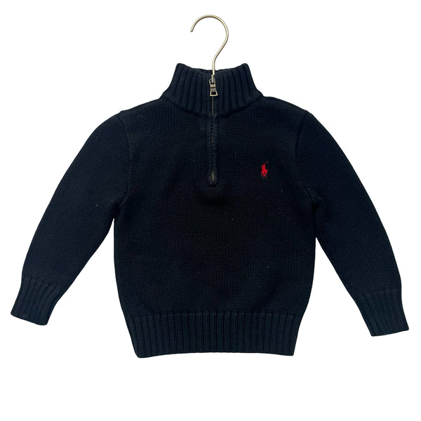 Polo Ralph Lauren Black Cotton Quarter-Zip Sweater - Size 3