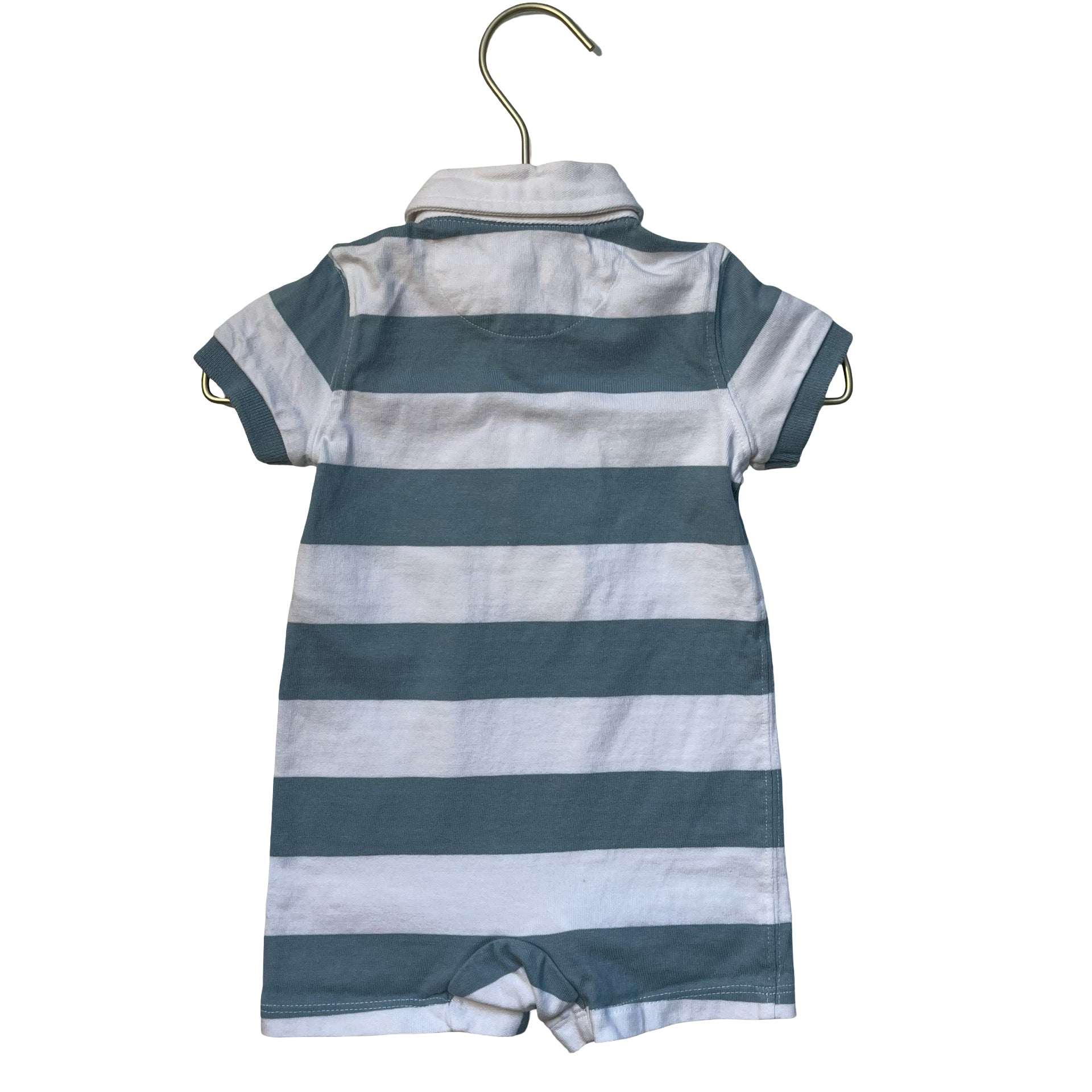 Ralph Lauren Blue & White Striped Polo Romper - Size 6 Mo