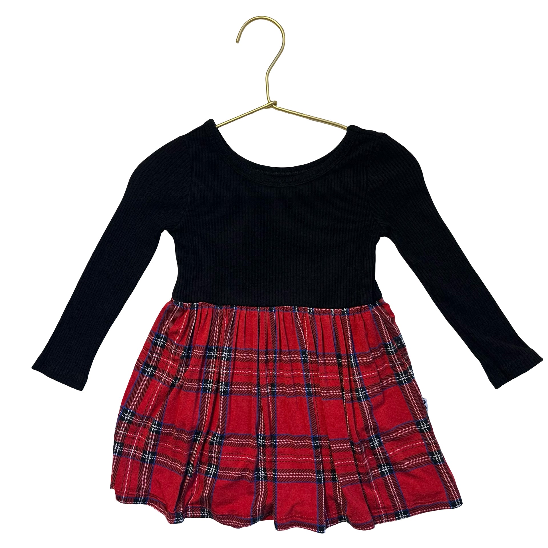 Play by Little Sleepies Red Tartan & Black Ribbed Bodysuit Dress - Size 12-18 Mo