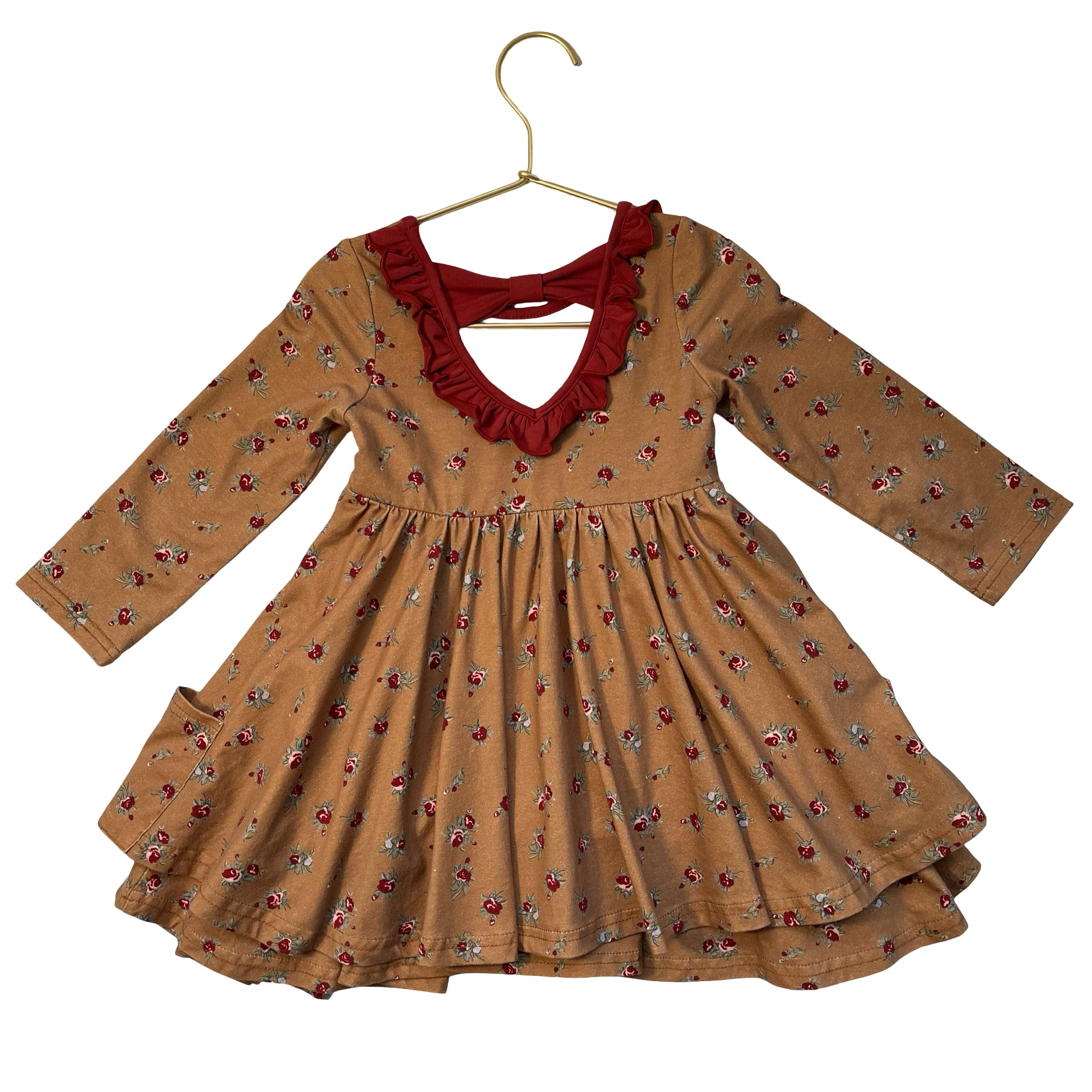 Sweet Honey Brown & Red Floral Dress - Size 3T