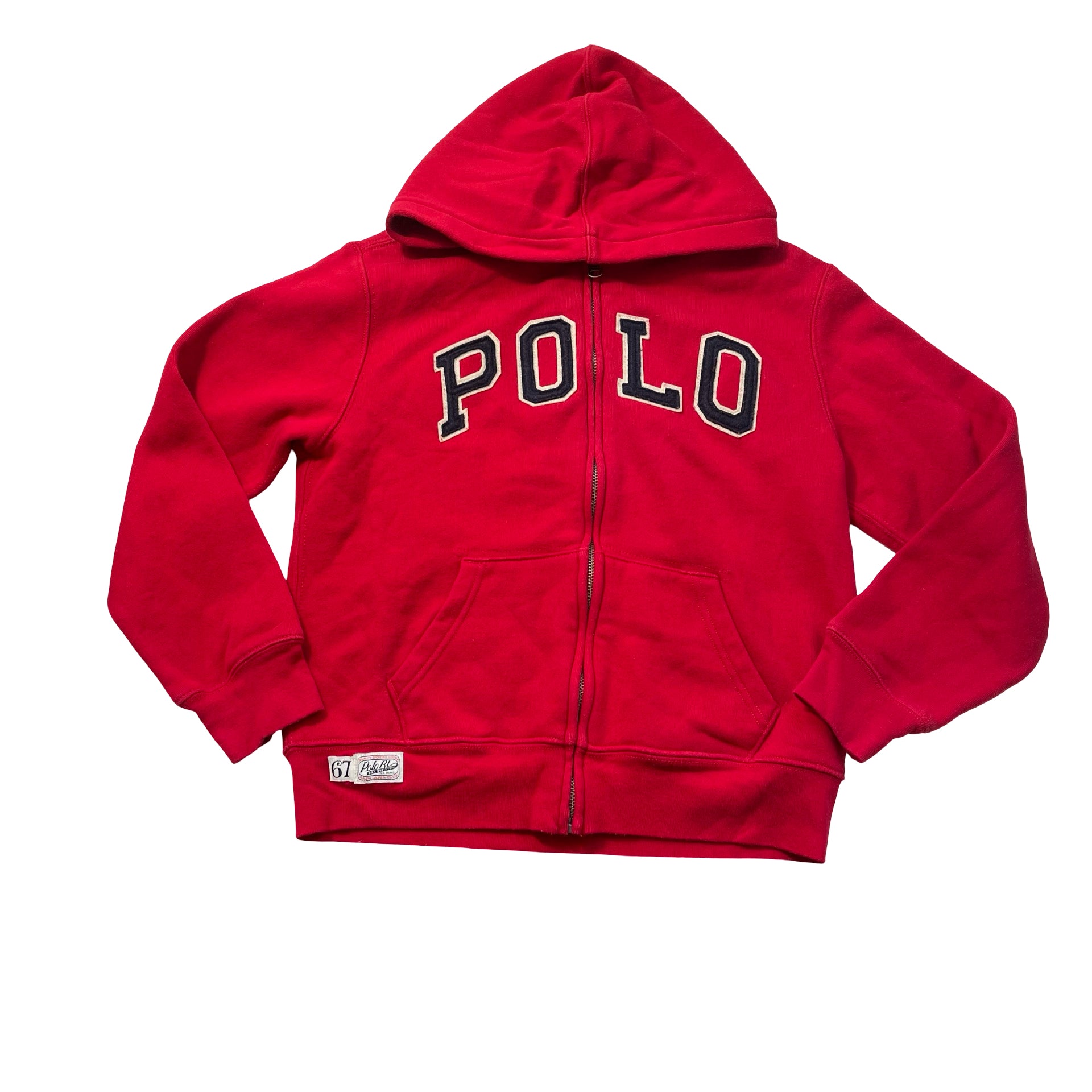 Polo Ralph Lauren Red & Navy Zip-Up Hooded Sweatshirt - Size M 10-12