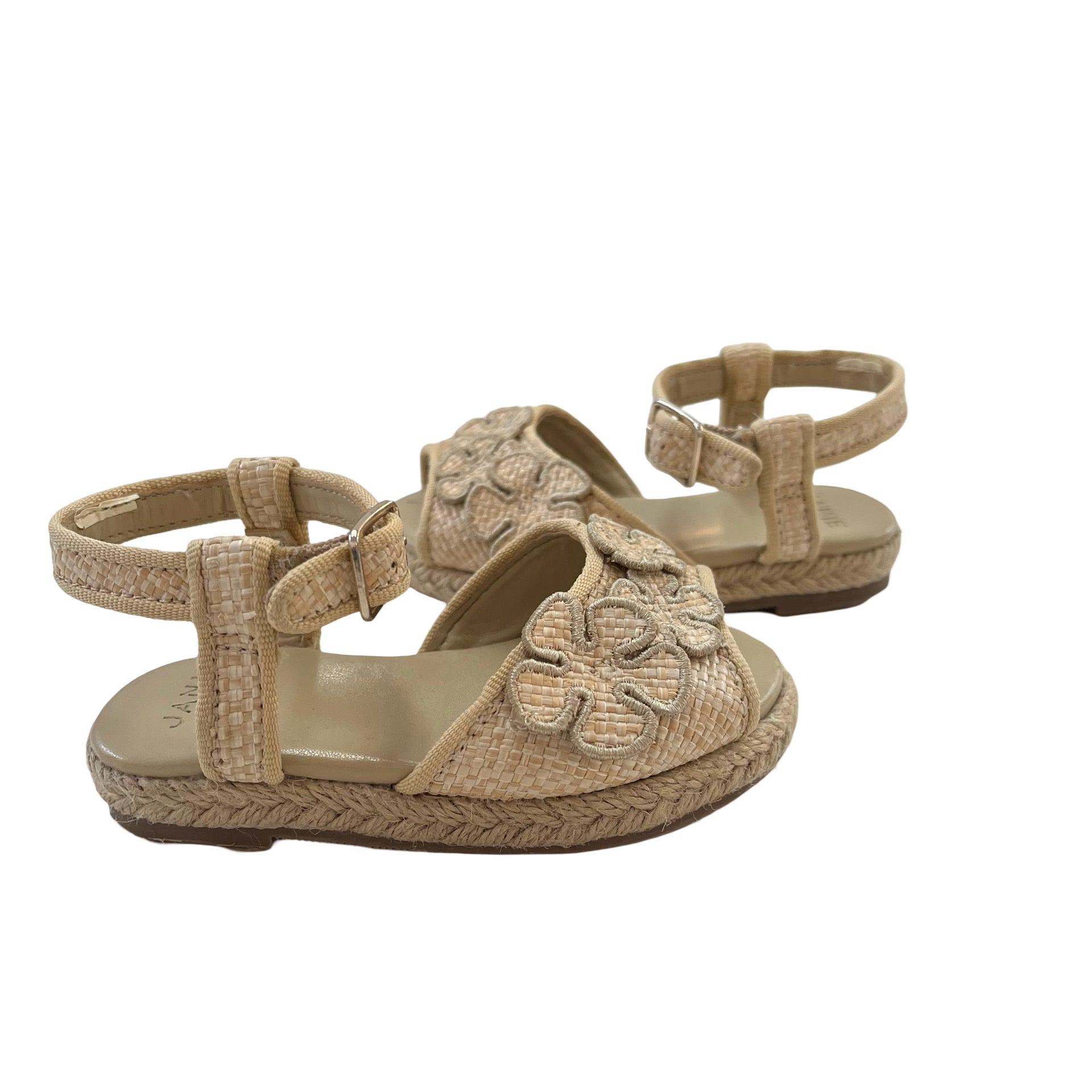 Janie and Jack Khaki Flower Raffia Sandals - Size 4
