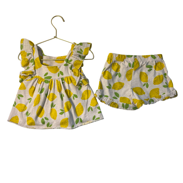 Zara Blush & Yellow Lemon Print Shorts & Top Set - Size 2-3