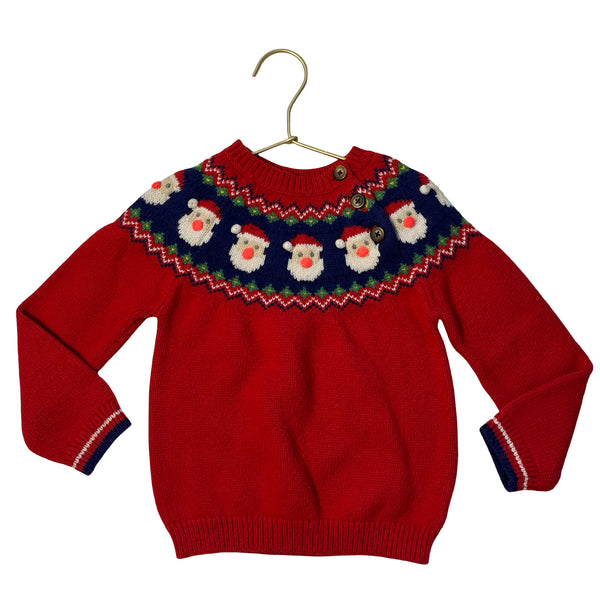 Baby Boden Red Fair Isle Santa Sweater - Size 3-4Y