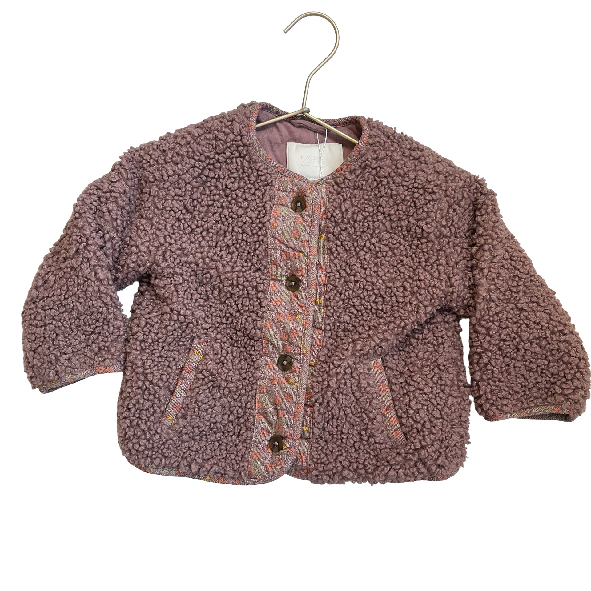 Zara Light Plum Sherpa & Floral Corduroy Trim Jacket - Size 12-18 Mo