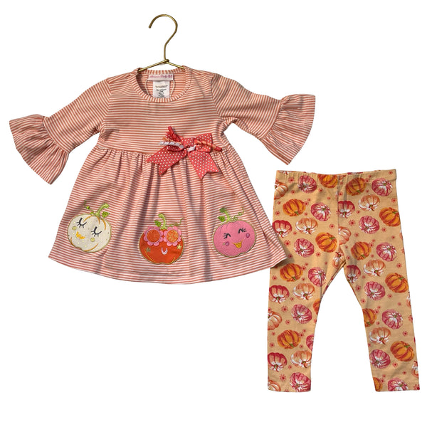 Bonnie Baby Orange Striped Pumpkin Top & Print Leggings Set - Size 18 Mo