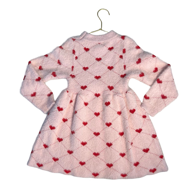 Lola & The Boys Pink & Red Heart Pattern Sweater Dress - Size 6-7