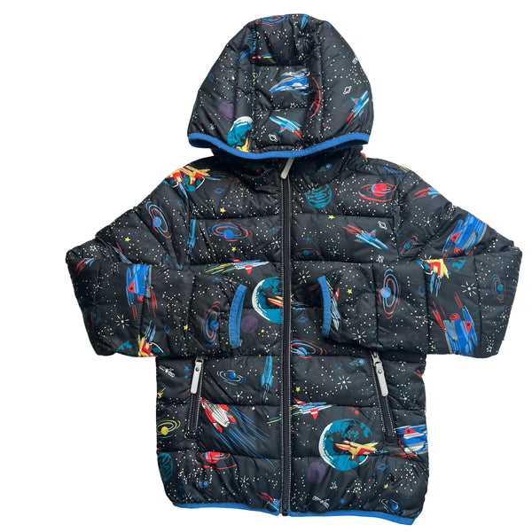 Hanna Andersson Black Space Print Hooded Winter Jacket - Size 6-7