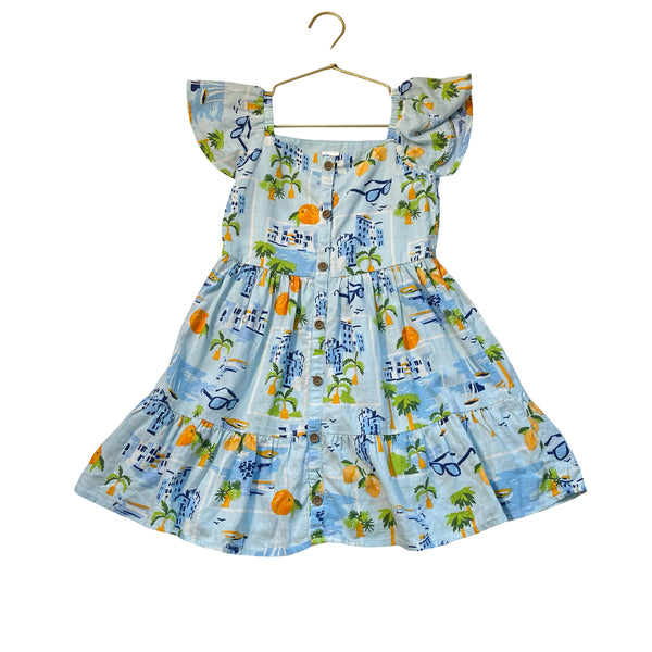 Gymboree Blue Linen-Blend Summer Print Dress -  Size 7