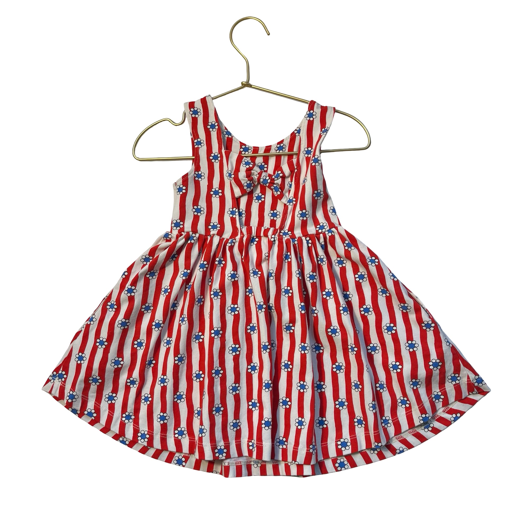 Hanna Andersson Red & Ivory Stripe & Blue Flower Print Dress - Size 2T