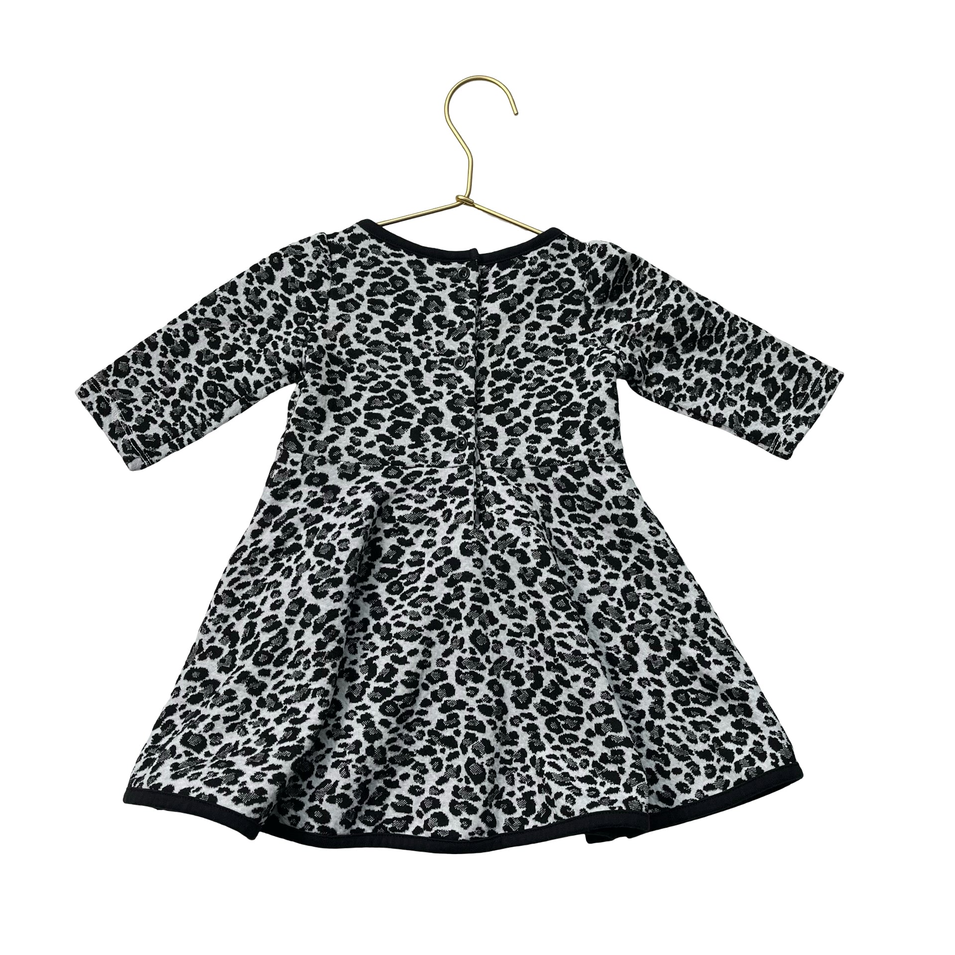 Janie and Jack Black, Gray, White Leopard Print Knit Dress - Size 12-18 Mo