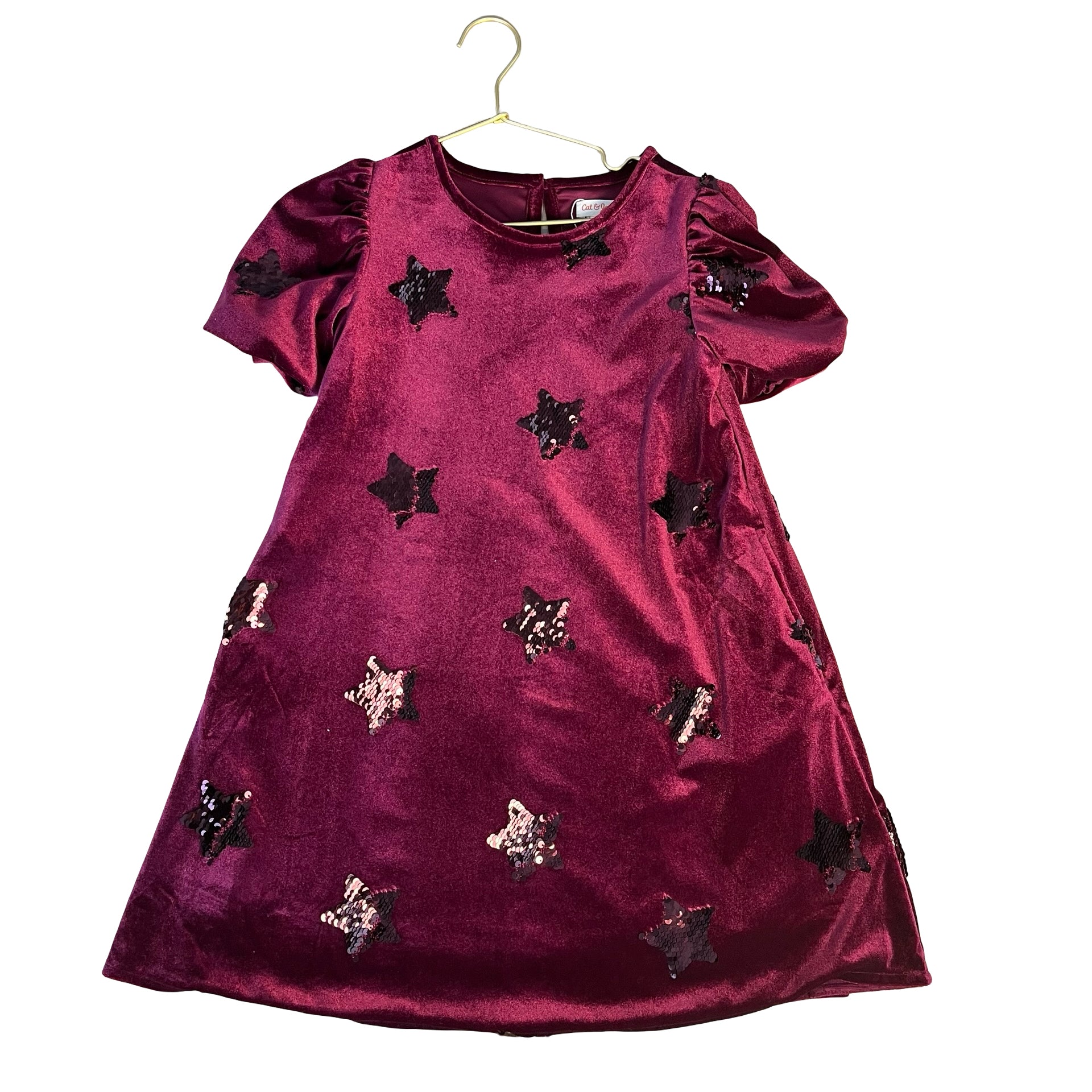 Cat & Jack Burgundy Velvet & Sequin Star Dress - Size M 8