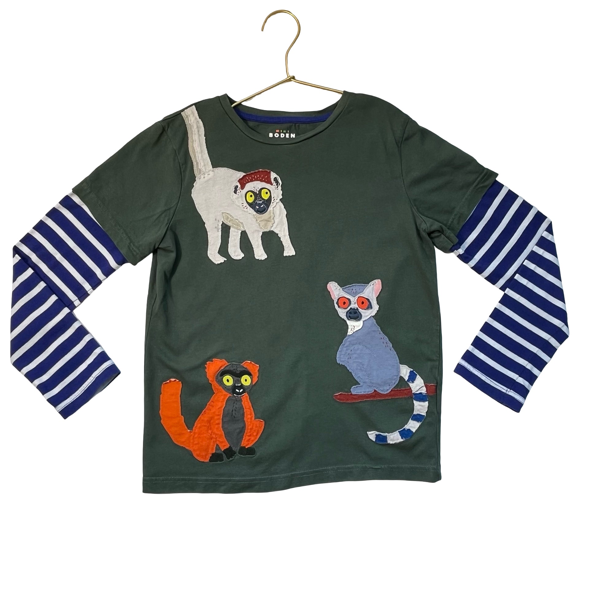 Mini Boden Green Monkey Applique Shirt - Size 9-10Y