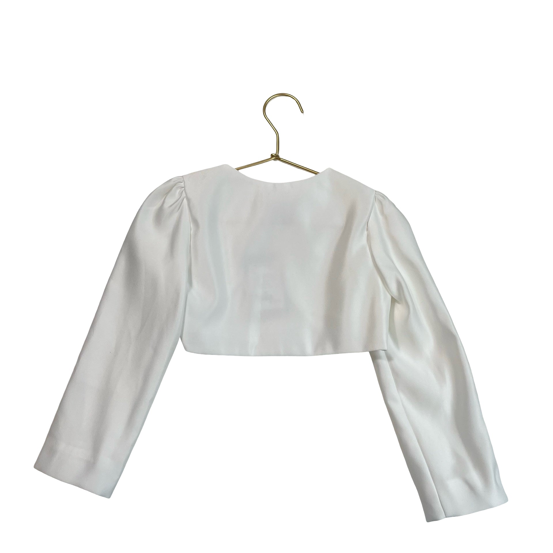Tulleen Cream Satin Shrug, Pearl & Rhinestone Trim - Size 4Y