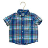 Janie and Jack Blue, Purple, Green Plaid Linen-Cotton Button Down - 18-24 Mo