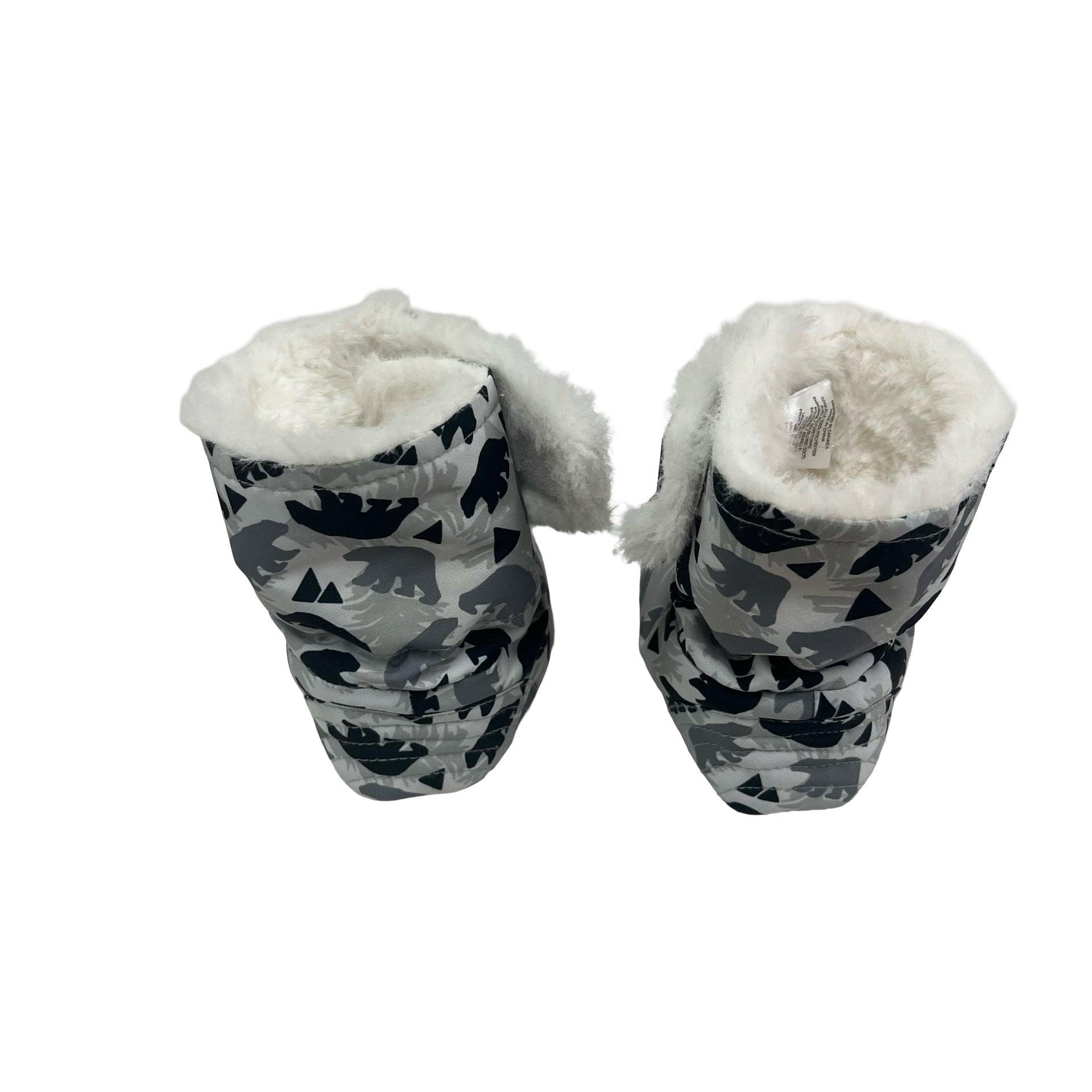 Jan & Jul Gray Bear Print Faux-Fur Lined Soft-Sole Winter Booties - 12-18 Mo